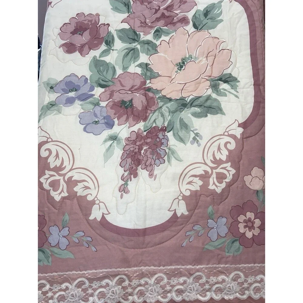 Hampton Rose Queen Comforter 86x92 Rose Cream Floral Made In USA Vintage